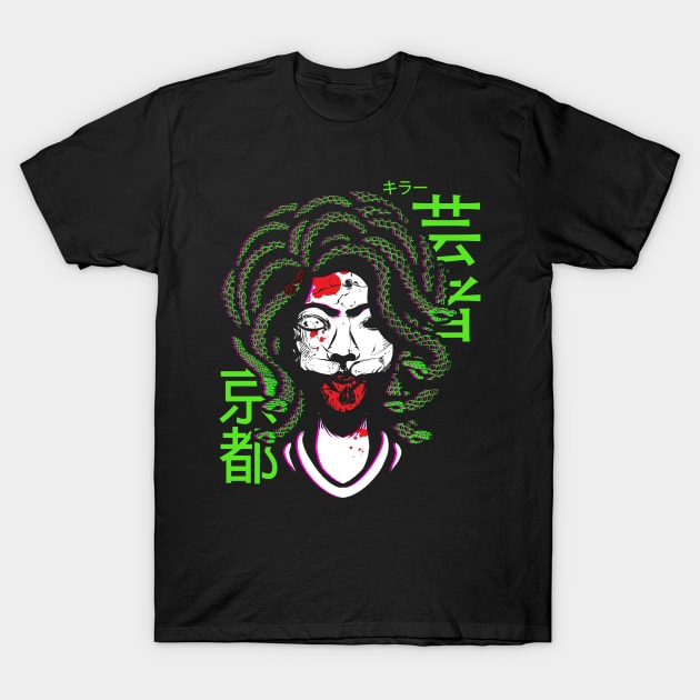 Japanese Geisha Killer Medusa Samurai Warrior Vaporwave T-Shirt by EddieBalevo